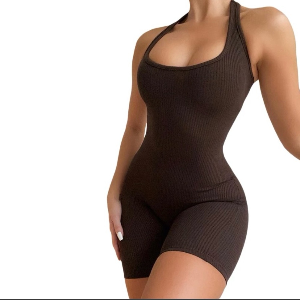 Women's Brown Ribbed Bodysuit